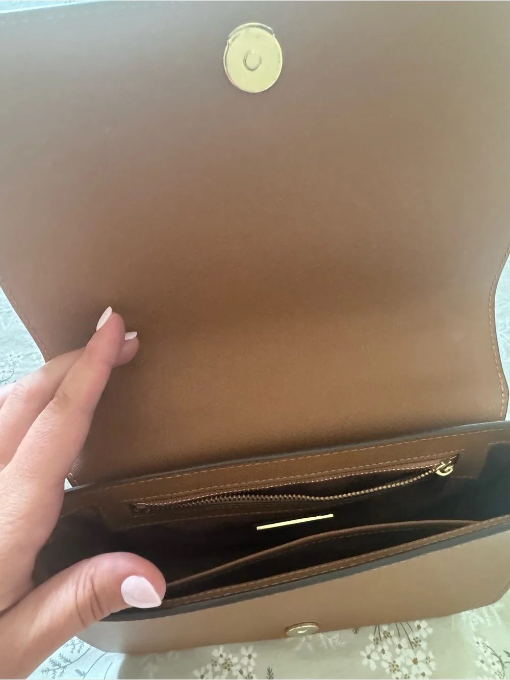 Tory Burch Brown Leather Crossbody with Gold Chain